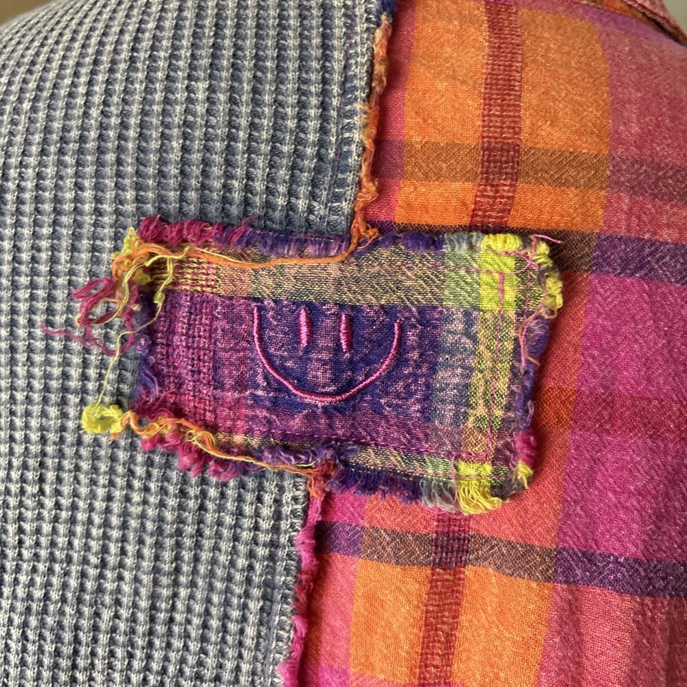 Oli & Hali Womens Patchwork Plaid Waffle Knit Button Down Shirt size Large - Picture 9 of 15